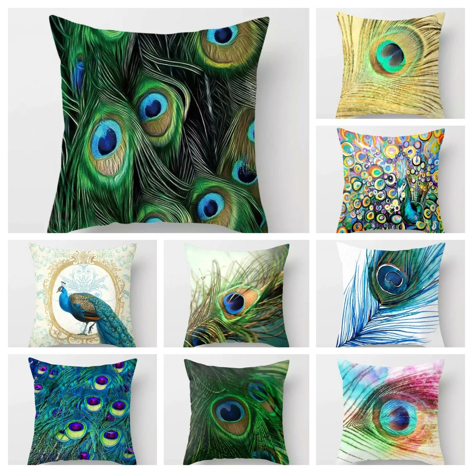 Peacock Feather Home Decor Printed Pillow Case Sofa Bed Throw Cushion Cover Mix