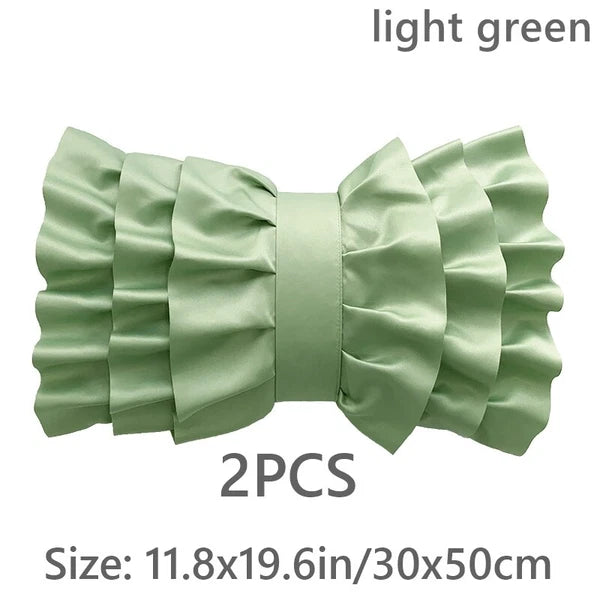 2X Satin Bowknot Ruffle Pillowcase Throw Cushion Pillow Case Cover Sofa Bed