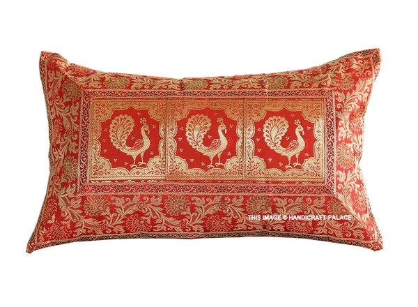 Handmade Brocade Silk Cushion Cover Indian Home Sofa Decor Pillow Case 12"x20"