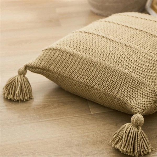 Sofa Bedroom Pillowcase Knitted Thread Cushion Cover Pom Pom Tassel Pillowcase