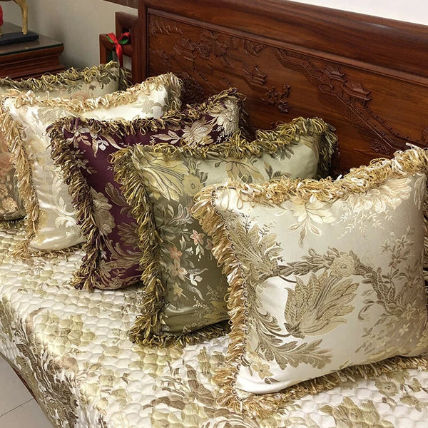 Tassel Pillow Case Floral Cushion Covers Only Embroidery Retro Bedding Sofa Chic