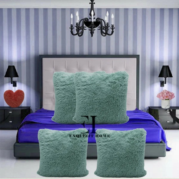 Teddy Fleece Set of 4 x Cushion Covers 43 x 43cm Warm Super Soft Home Sofa Decor