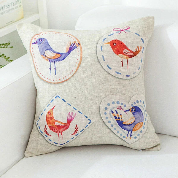 18" Cute Bird Pattern Pillow Case Office Cushion Home Sofa Decor