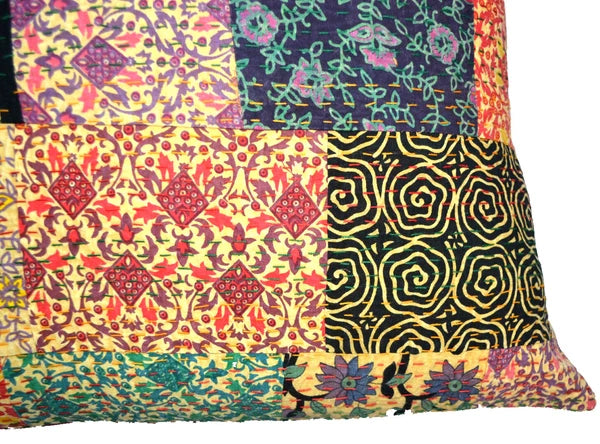 24" Large Bohemian Kantha Embroidered Art Patchwork Sofa Cushion/Pillow Cover