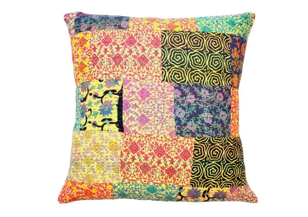 24" Large Bohemian Kantha Embroidered Art Patchwork Sofa Cushion/Pillow Cover
