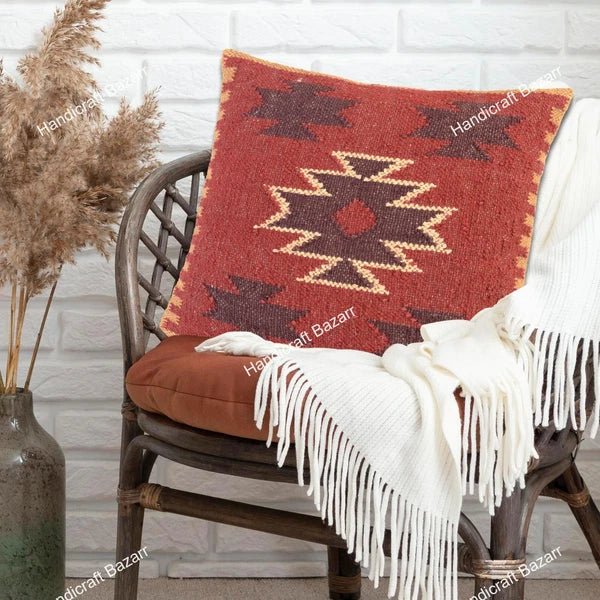 Indian Jute Cushion cover 18x18 inch Vinatge Handwoven Pillow Sham For Sofa chai