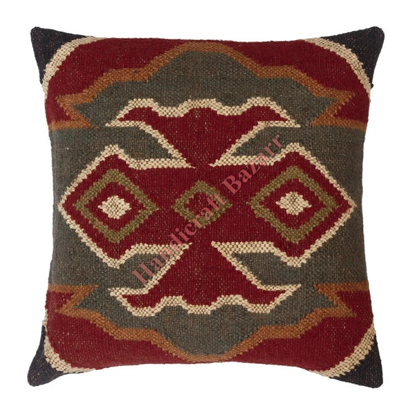 Hallway Docor Sofa Sham Pillowcase Indian Kilim Cushion Cover 2 Pc Wool jute 18"