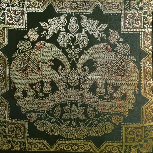 Home Decor 18 x 18 in Cushion Cover Brocade Jacquard Elephant Pillow Case
