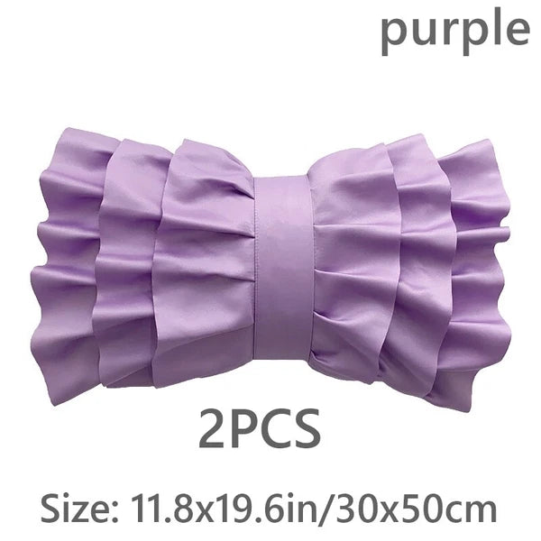 2X Satin Bowknot Ruffle Pillowcase Throw Cushion Pillow Case Cover Sofa Bed Chic