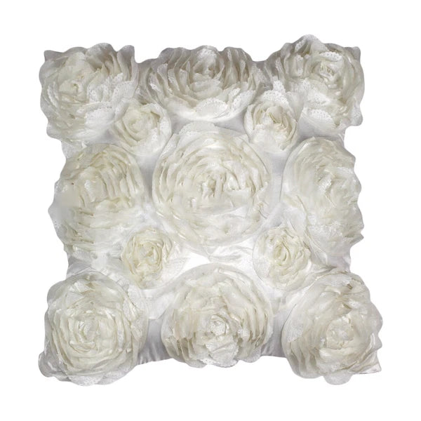 3D Flower Rose Pattern Linen Cushion Cover Pillowcase Sofa Decor Square 16.5”