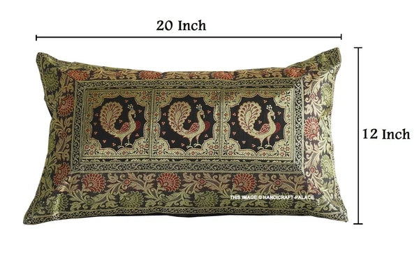 Handmade Brocade Silk Cushion Cover Indian Home Sofa Decor Pillow Case 12"x20"