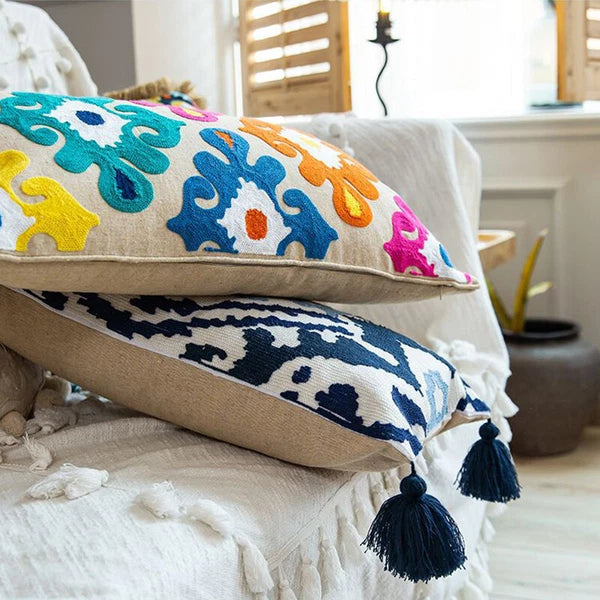 Bohemian Throw Pillowcase Cotton Embroidery Sofa Cushion Cover Decor Vintage