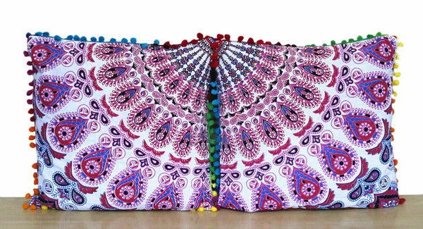 Mandala Square Pillowcase 16x16" Handmade Cotton Pom Pom Cushion Covers Sofa bed