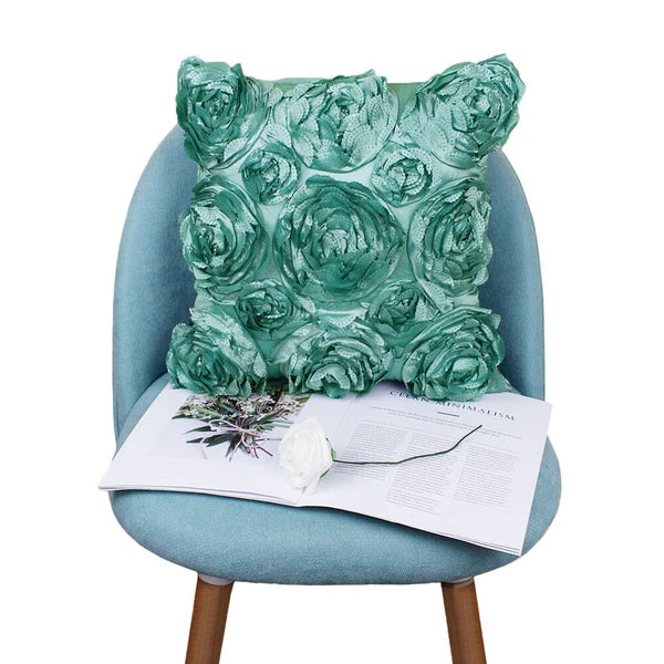 3D Flower Rose Pattern Linen Cushion Cover Pillowcase Sofa Decor Square 16.5”