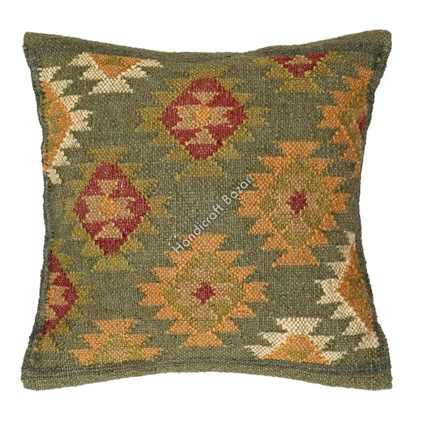Rustic 2 Pc Kilim Cushion Cover Wool Jute Pillow Living Room Sofa Decor Boho Cas