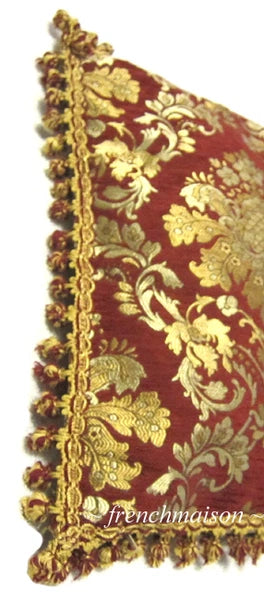 ITALIAN Venetian Sofa/Bed CUSHION/PILLOW CASE Jacquard Woven Red Gold Fringe New