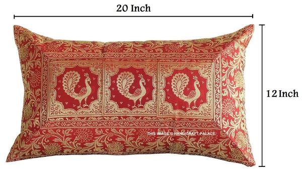 Handmade Brocade Silk Cushion Cover Indian Home Sofa Decor Pillow Case 12"x20"