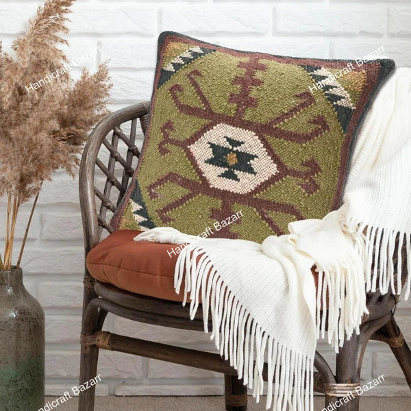 Indian Jute Cushion cover 18x18 inch Vinatge Handwoven Pillow Sham For Sofa chai