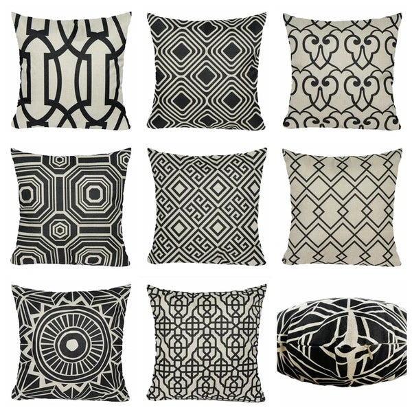 Vintage Black Home Decor PILLOW COVER Sofa Couch Bed Retro Cushion Case 18x18"