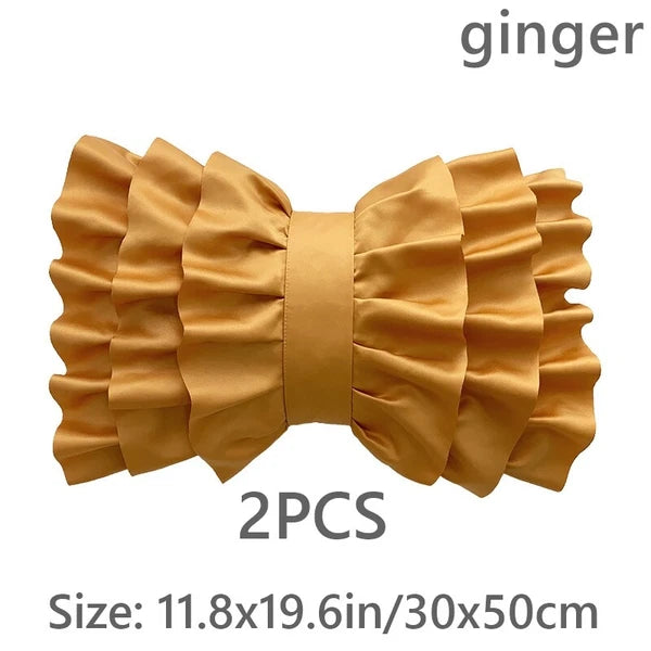 2X Satin Bowknot Ruffle Pillowcase Throw Cushion Pillow Case Cover Sofa Bed