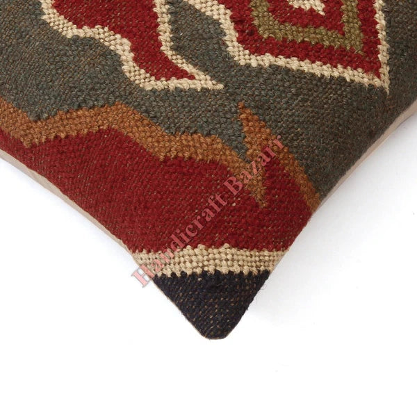 Hallway Docor Sofa Sham Pillowcase Indian Kilim Cushion Cover 2 Pc Wool jute 18"
