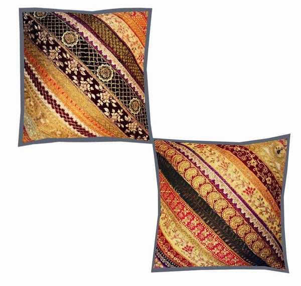 16" SET OF 2 PC INDIAN HOME SOFA DECOR THROW ACCENT FLOOR CUSHION PILLOW COVERS