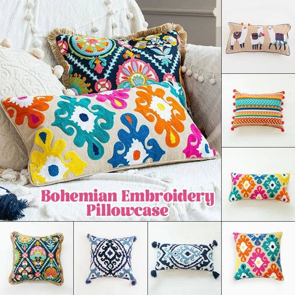 Bohemian Throw Pillowcase Cotton Embroidery Sofa Cushion Cover Decor Vintage
