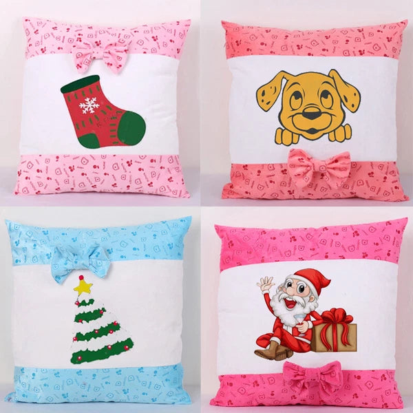 4 x Bowknot Plush Cartoon Pillowcase Sublimation Blank Sofa Throw Cushion Cover