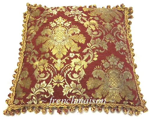 ITALIAN Venetian Sofa/Bed CUSHION/PILLOW CASE Jacquard Woven Red Gold Fringe New