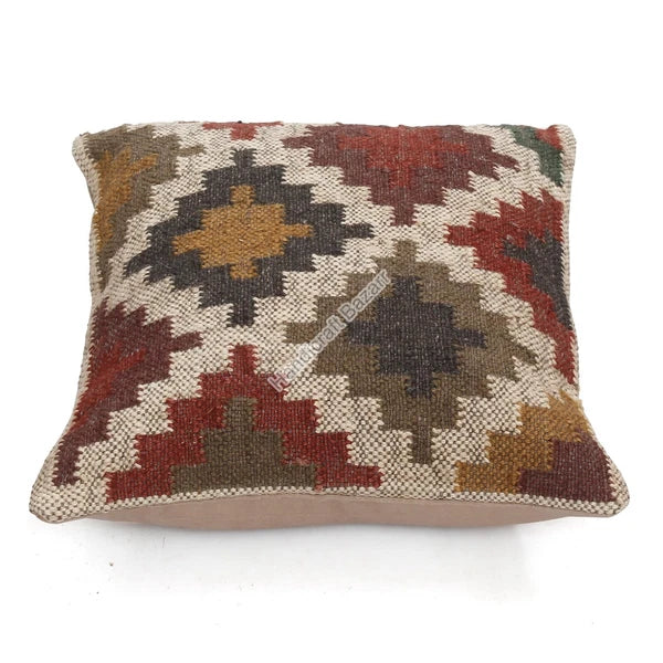 Hallway Docor Sofa Sham Pillowcase Indian Kilim Cushion Cover 2 Pc Wool jute 18"