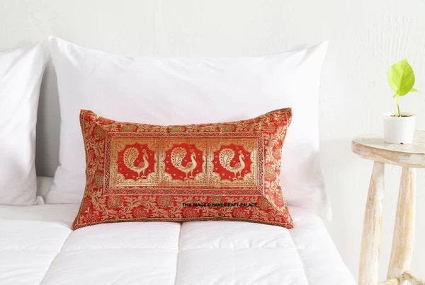 Handmade Brocade Silk Cushion Cover Indian Home Sofa Decor Pillow Case 12"x20"