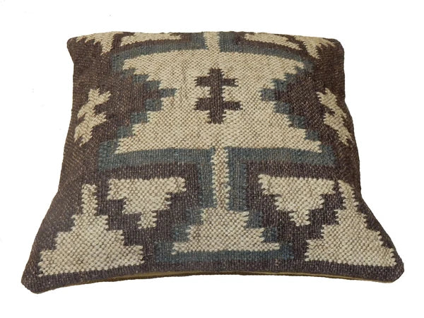 Handwoven Woll Jute Cushion Cover 18x18 Vinatge Sofa Pillow Case Kilim Chair Pad