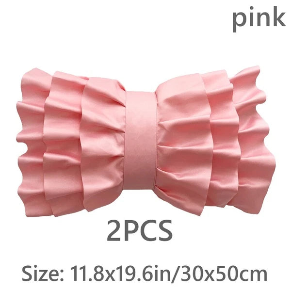 2X Satin Bowknot Ruffle Pillowcase Throw Cushion Pillow Case Cover Sofa Bed