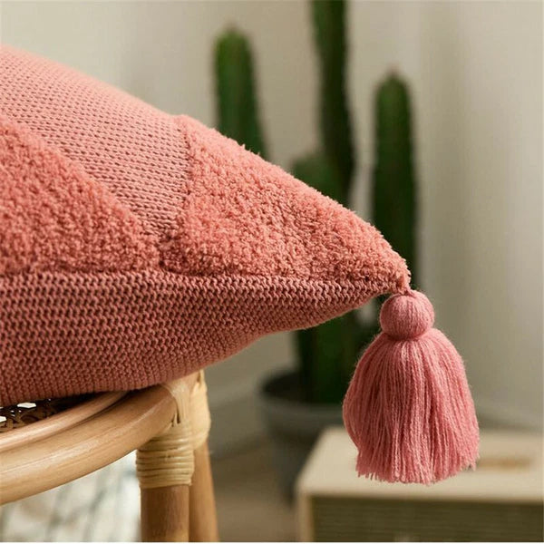 18" Knitted Pillow Case Sofa Bed Car Soft Pompom Ball Waist Throw Cushions Cover