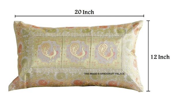 Handmade Brocade Silk Cushion Cover Indian Home Sofa Decor Pillow Case 12"x20"