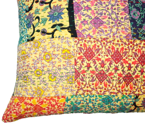 24" Large Bohemian Kantha Embroidered Art Patchwork Sofa Cushion/Pillow Cover