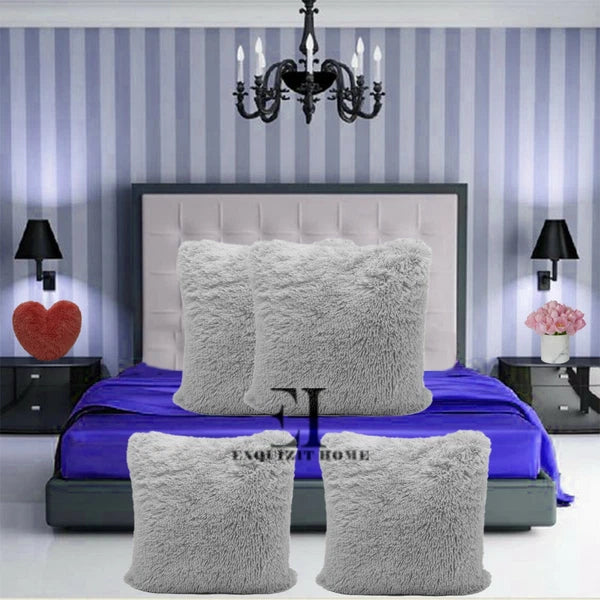 Teddy Fleece Set of 4 x Cushion Covers 43 x 43cm Warm Super Soft Home Sofa Decor