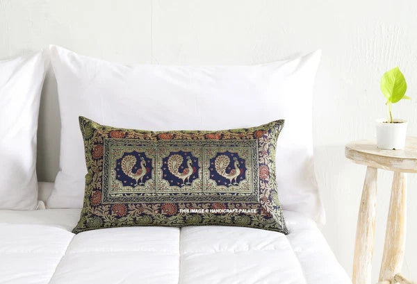 Handmade Brocade Silk Cushion Cover Indian Home Sofa Decor Pillow Case 12"x20"