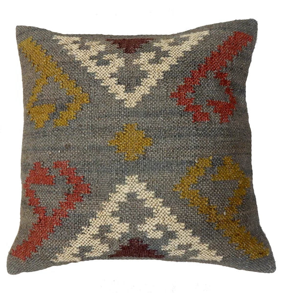Handwoven Woll Jute Cushion Cover 18x18 Vinatge Sofa Pillow Case Kilim Chair Pad