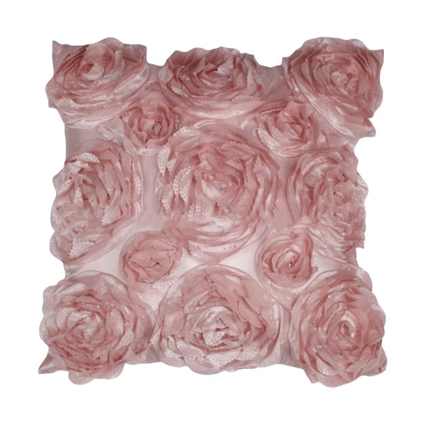 3D Flower Rose Pattern Linen Cushion Cover Pillowcase Sofa Decor Square 16.5”