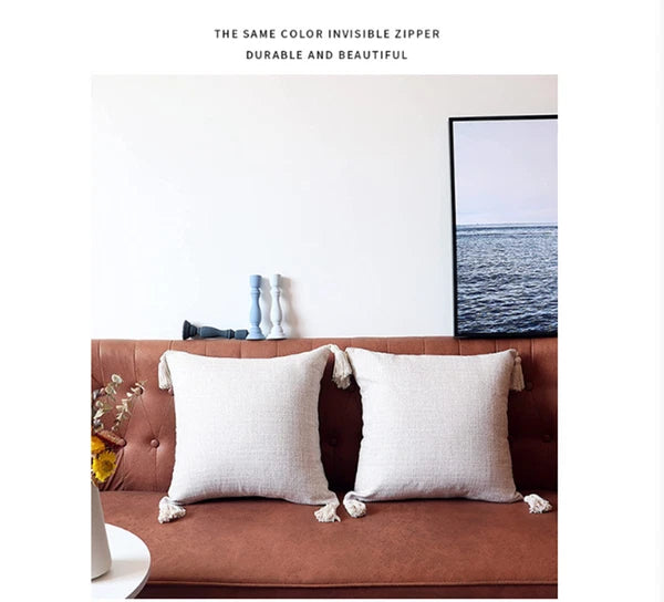 New 18" Cotton Linen With Tassels Sofa Bed Cushion Cover Pillowcase Home Decors
