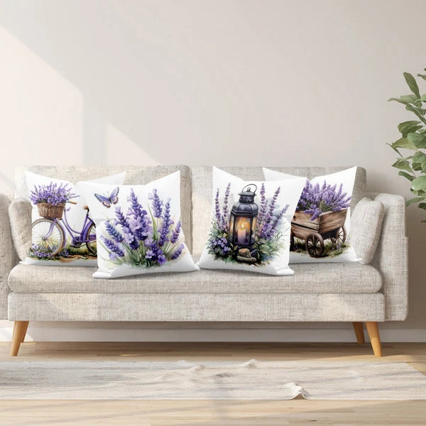 4pcs Butterfly Purple Lavender Floral Pillow Case Cushion Cover Sofa Home Decor