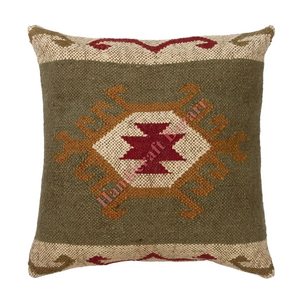 Hallway Docor Sofa Sham Pillowcase Indian Kilim Cushion Cover 2 Pc Wool jute 18"