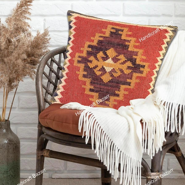 Indian Jute Cushion cover 18x18 inch Vinatge Handwoven Pillow Sham For Sofa chai