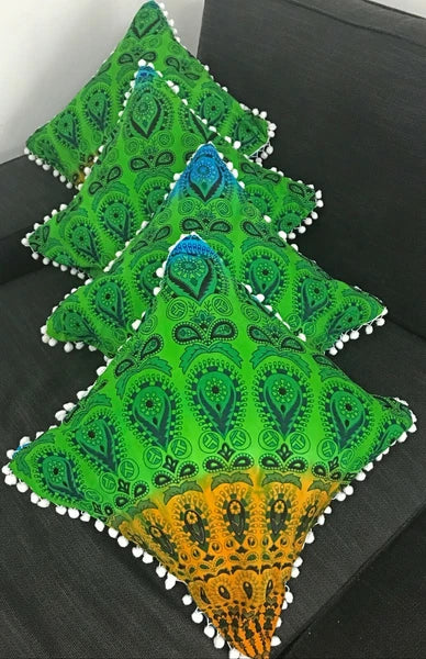 Mandala Square Pillowcase 16x16" Handmade Cotton Pom Pom Cushion Covers Sofa bed