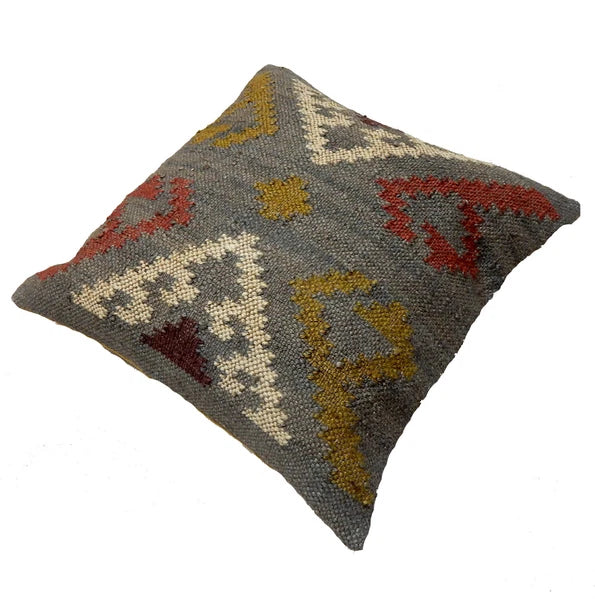 Handwoven Woll Jute Cushion Cover 18x18 Vinatge Sofa Pillow Case Kilim Chair Pad
