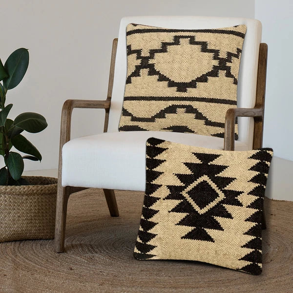 Handwoven Woll Jute Cushion Cover 18x18 Vinatge Sofa Pillow Case Kilim Chair Pad