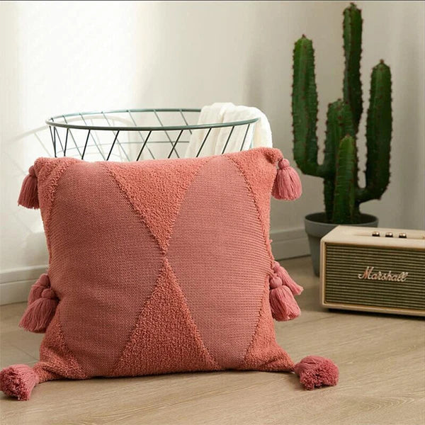 Cushion Cover Knitted Pillow Case Sofa Bed Throw Waist With Pom Pom Ball 45x45cm