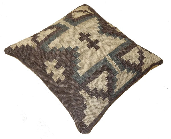 Handwoven Woll Jute Cushion Cover 18x18 Vinatge Sofa Pillow Case Kilim Chair Pad