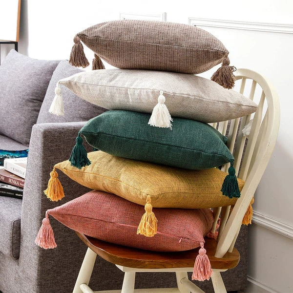 New 18" Cotton Linen With Tassels Sofa Bed Cushion Cover Pillowcase Home Decors